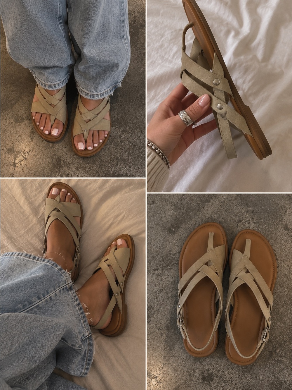 Franco Sarto Leather Boho Women’s Neutral Beige Strappy Sandals Size 8.5